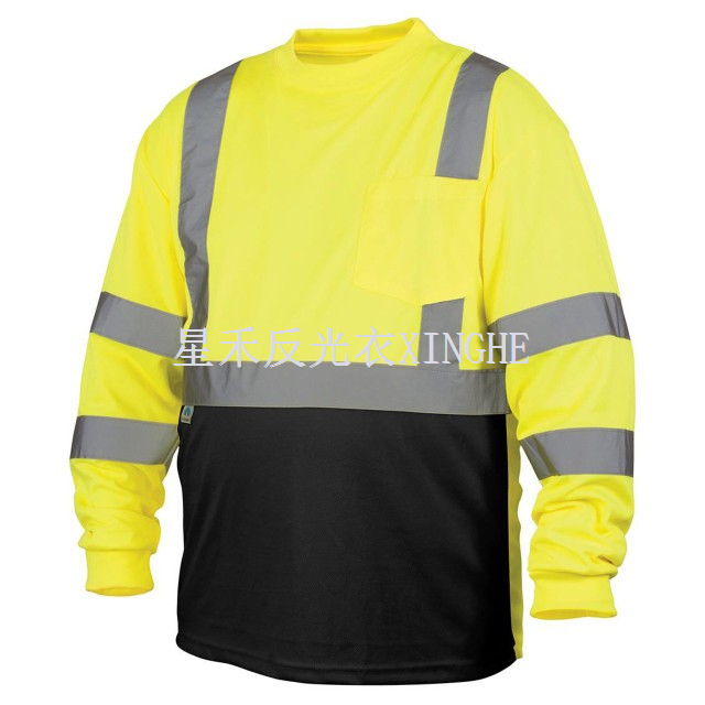 Hi-Viz Langarm-T-Shirt mit schwarzer Unterseite